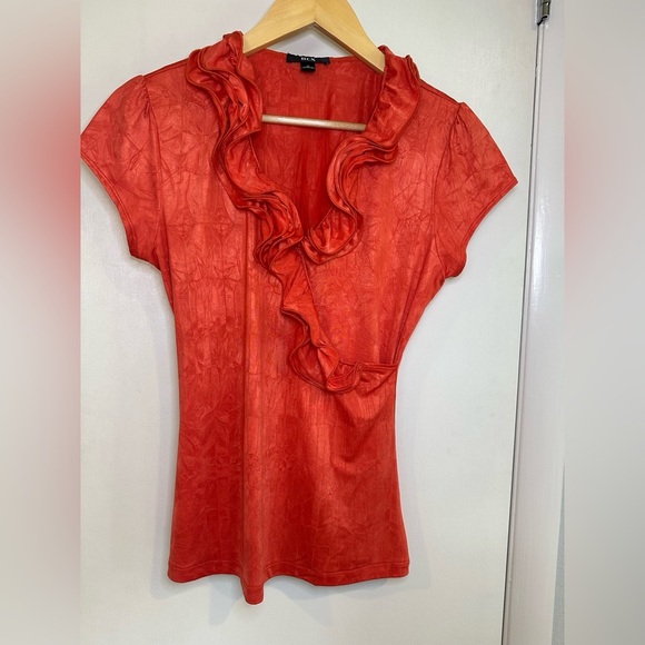 BCX Y2K Office Siren Blouse. Size: Medium. Color: Orange. - Picture 1 of 7
